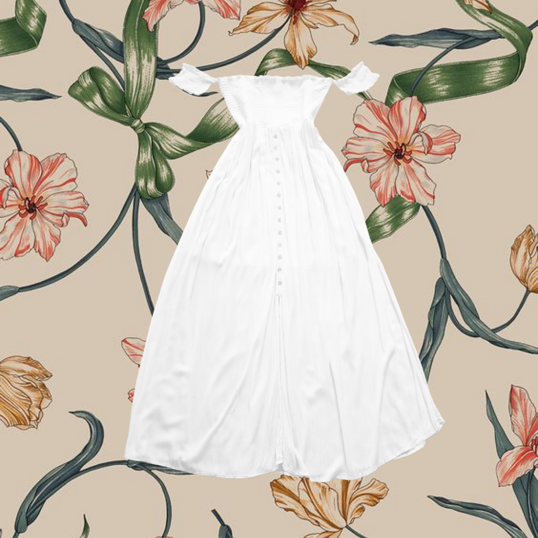 Vestido largo blanco con botones