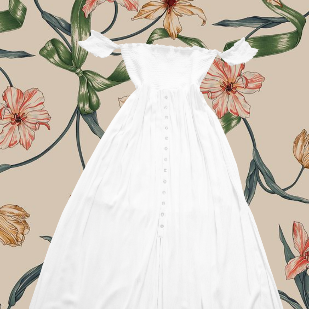 Vestido largo blanco con botones