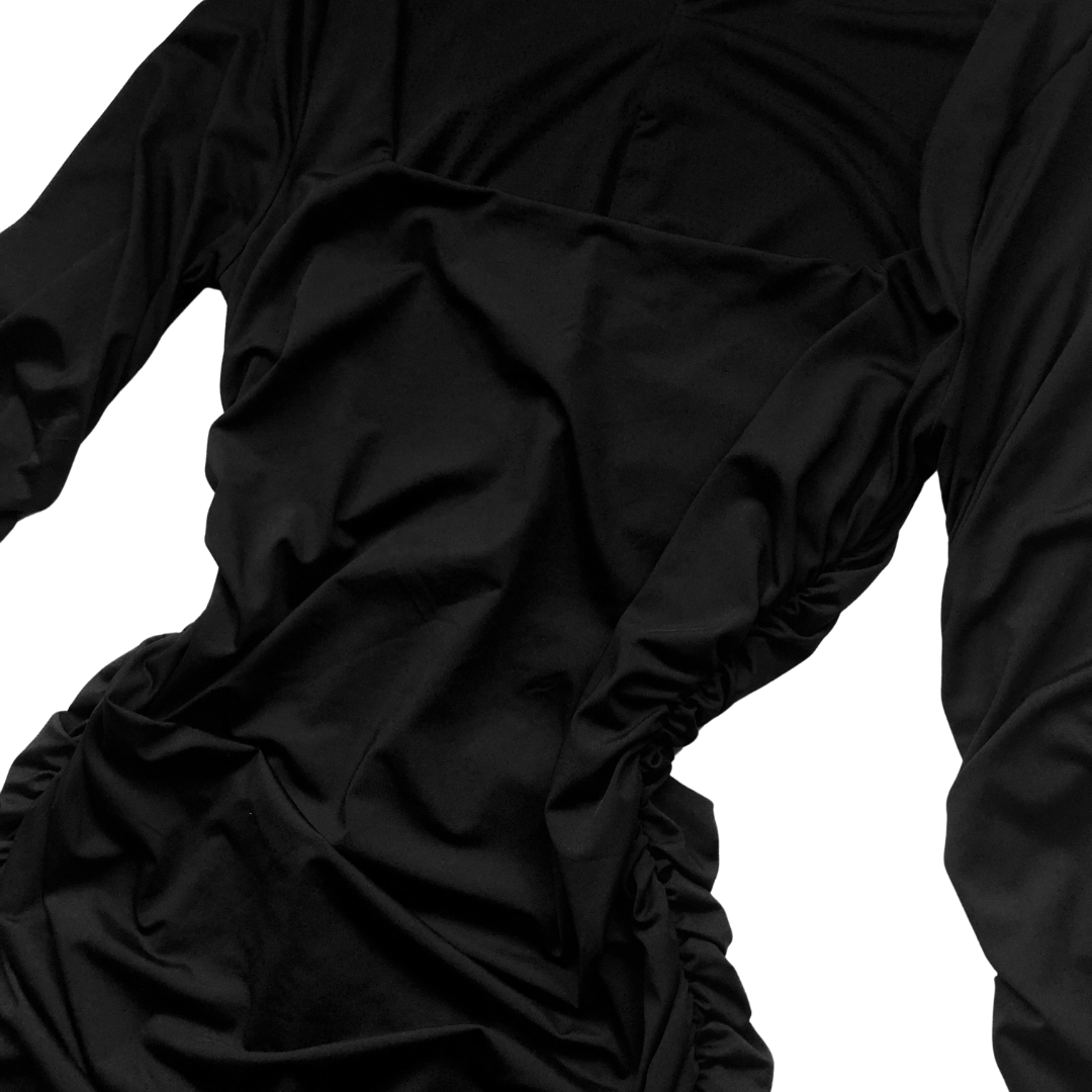 Vestido negro drappeado midi