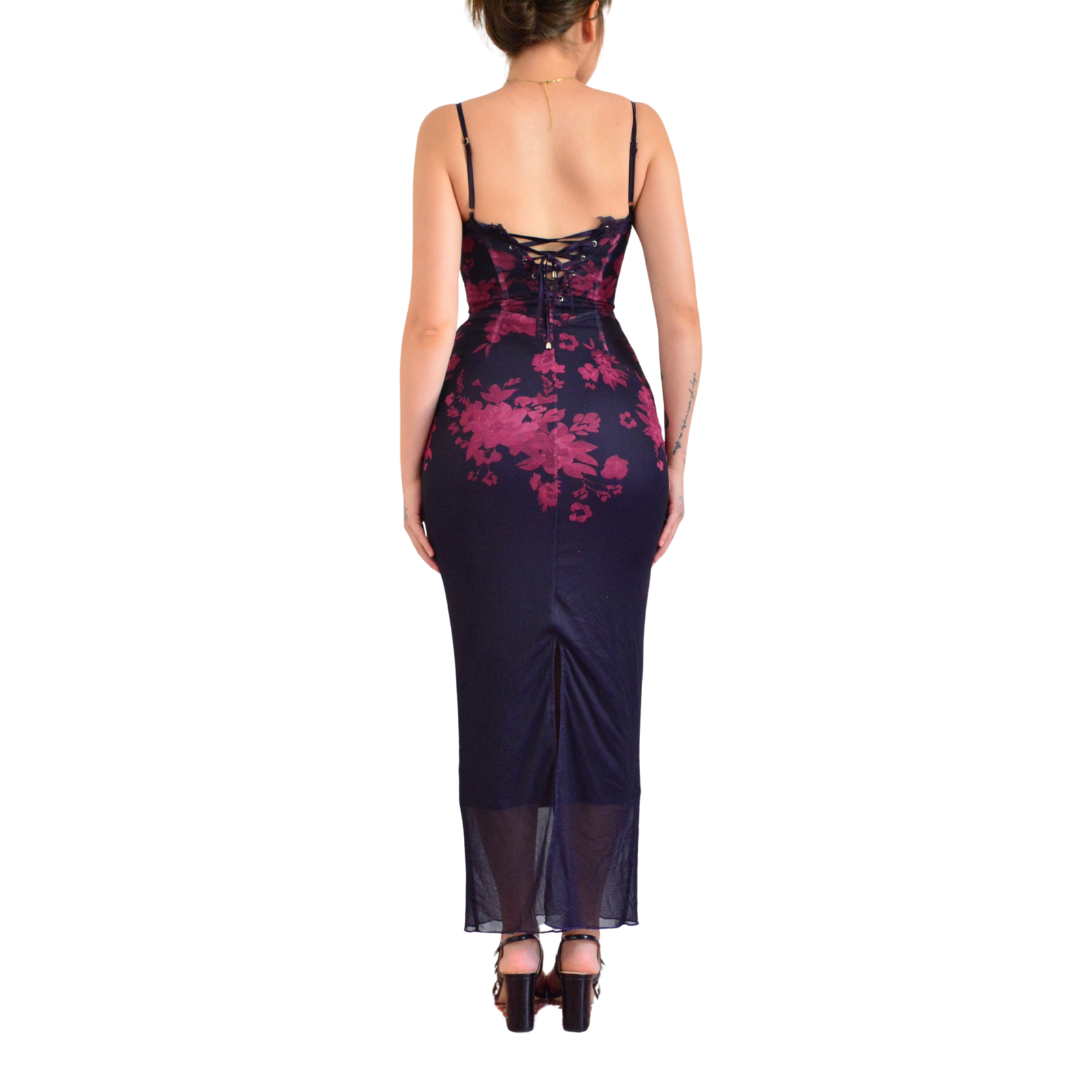 Vestido largo floral mesh