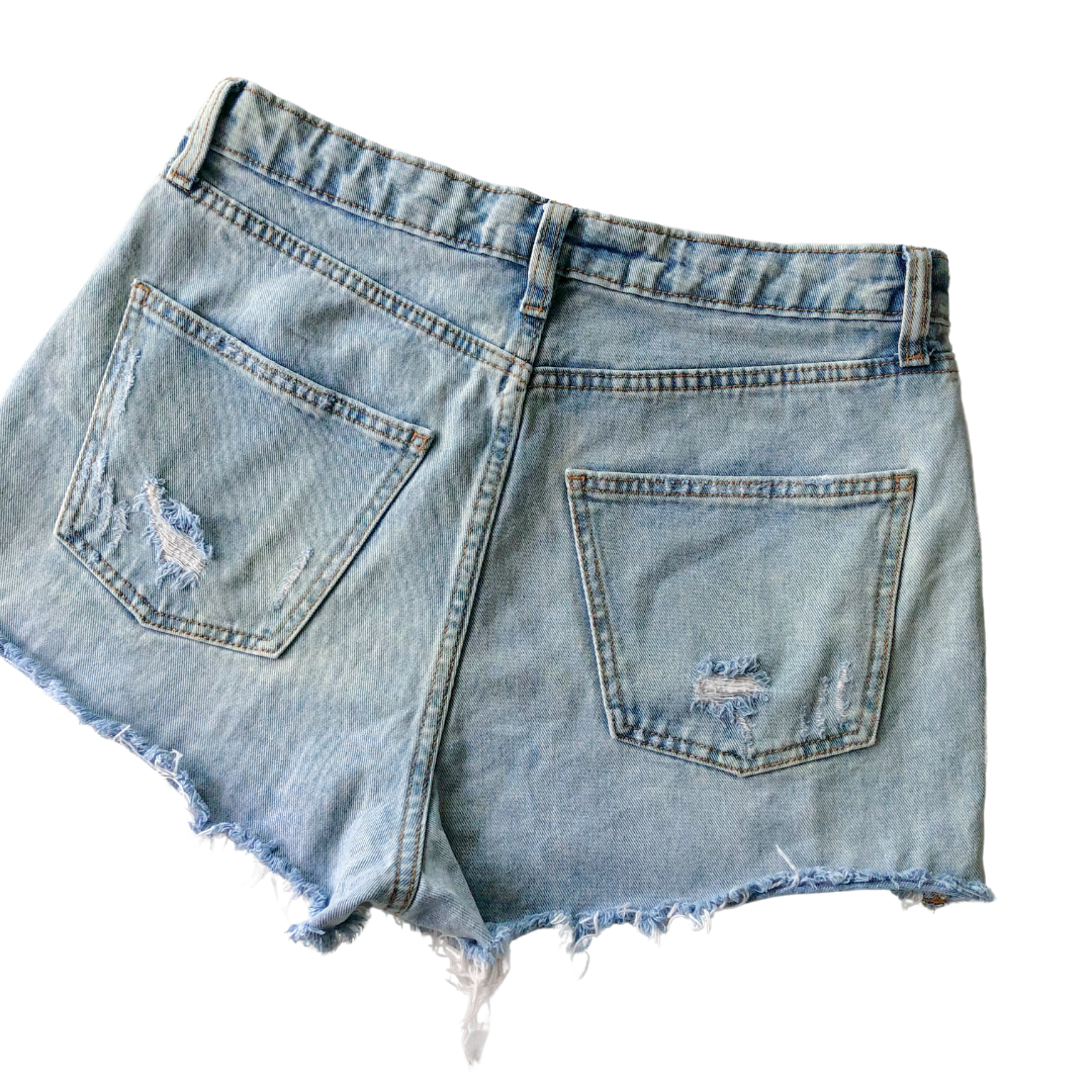 Momshort denim tiro alto