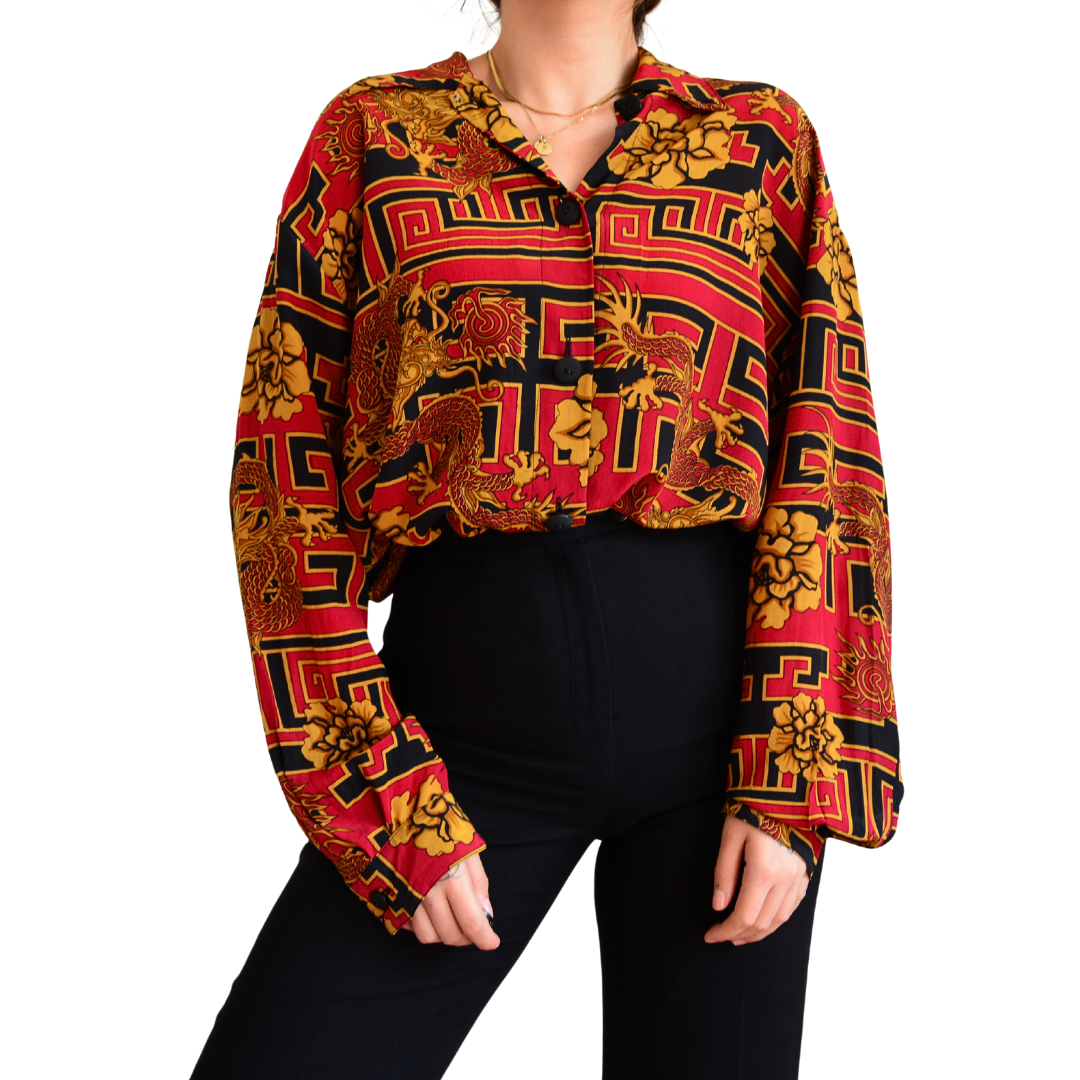Blusa vintage de seda y dragones
