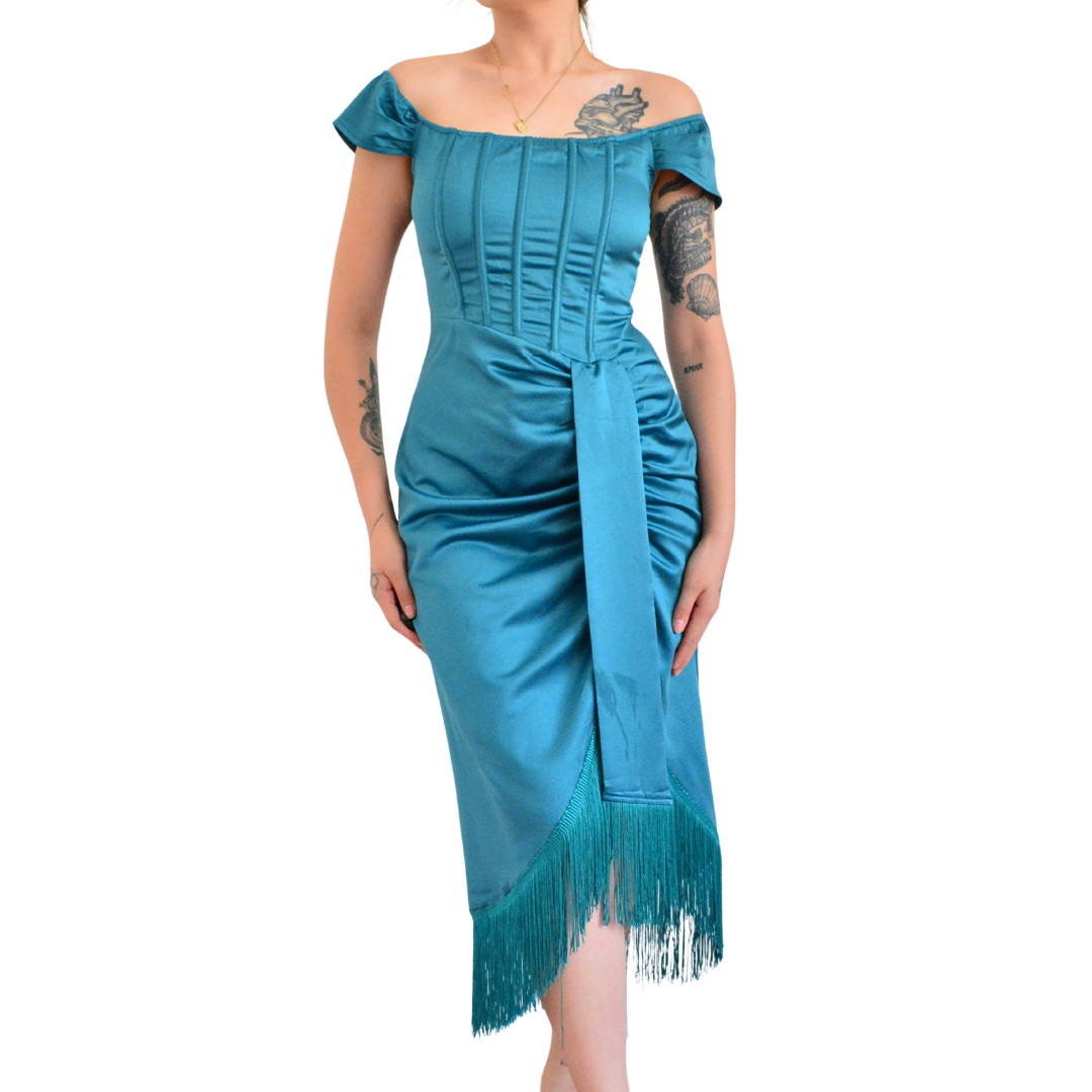 Vestido satinado con corset