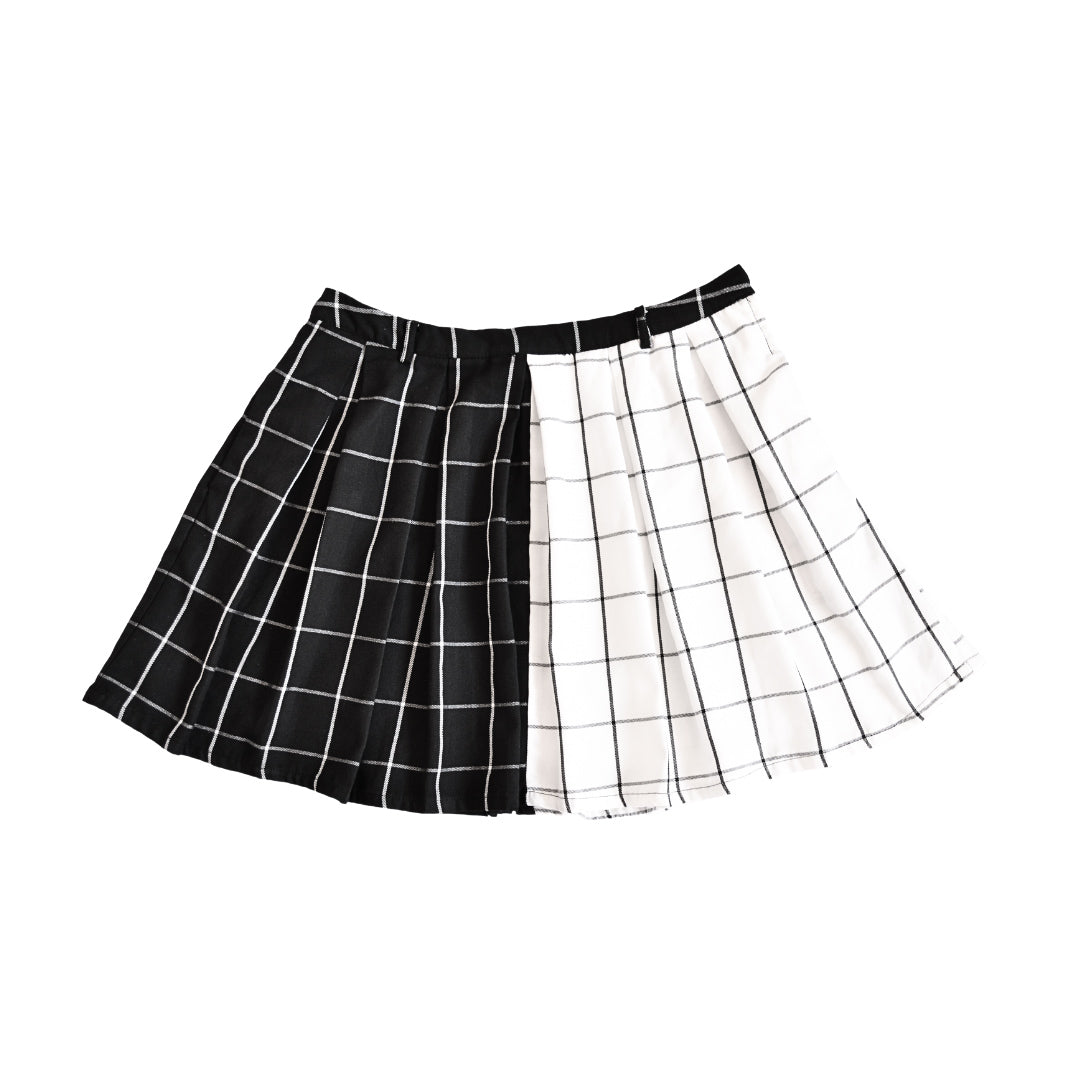 Falda plaid bicolor B&W con bolsas