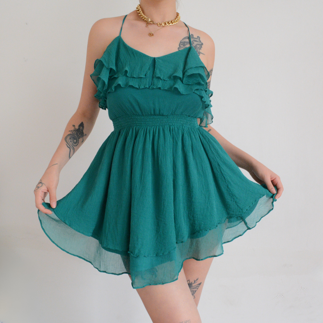 Vestido de seda verde
