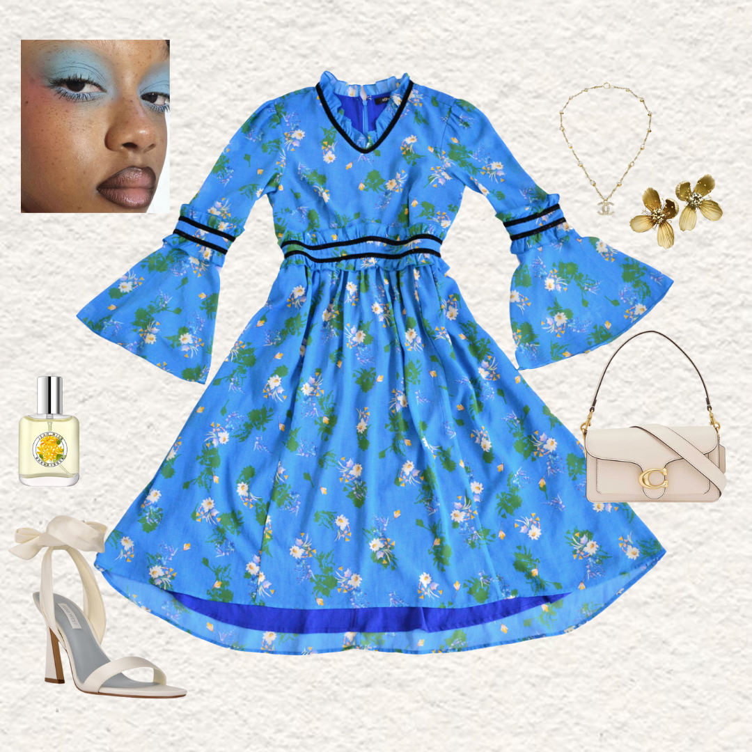 Vestido azul midi de flores