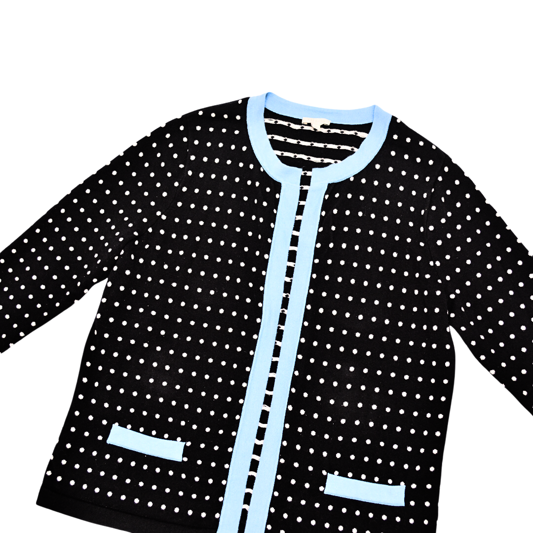 Cardigan polka dots negro con azul