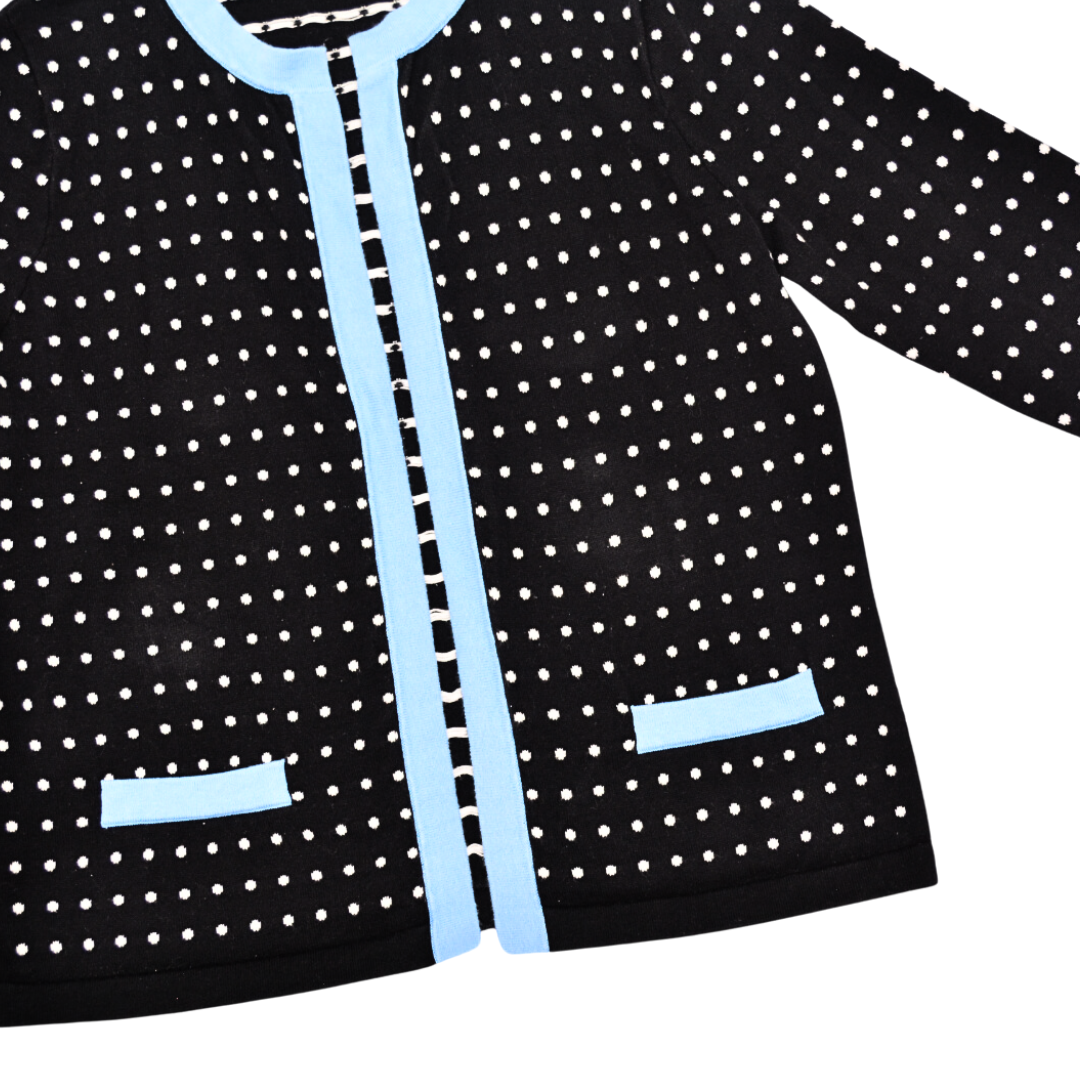 Cardigan polka dots negro con azul