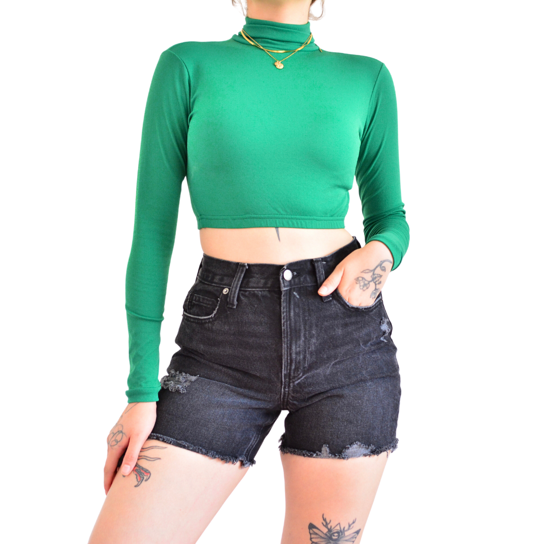 Top verde manga larga y cuello alto