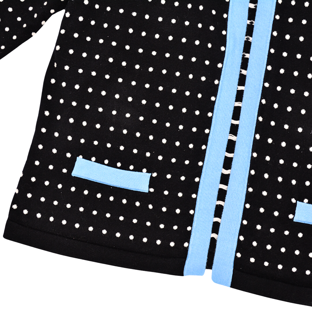 Cardigan polka dots negro con azul