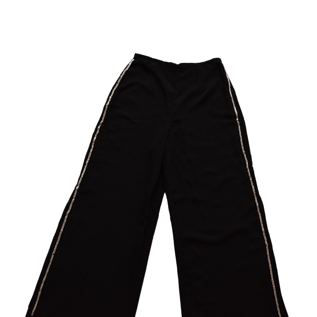 Pantalón negro de gasa con canutillo