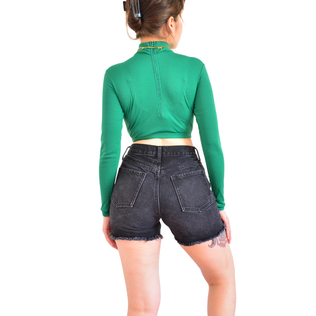 Top verde manga larga y cuello alto