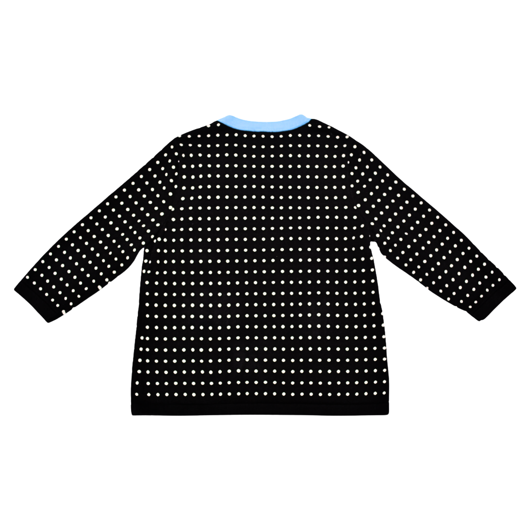 Cardigan polka dots negro con azul