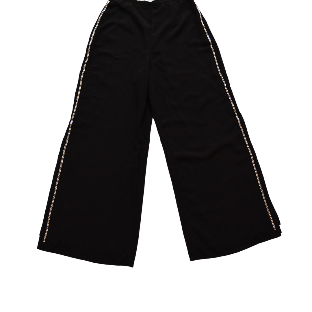 Pantalón negro de gasa con canutillo