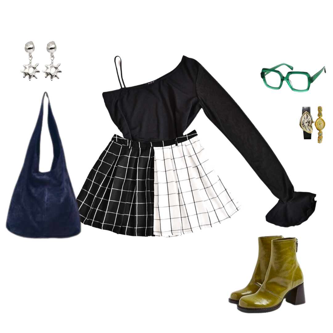 Falda plaid bicolor B&W con bolsas