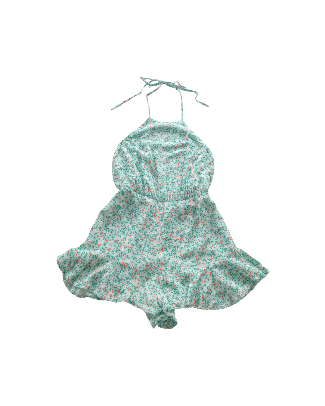 Vestido floral con holanes y escote
