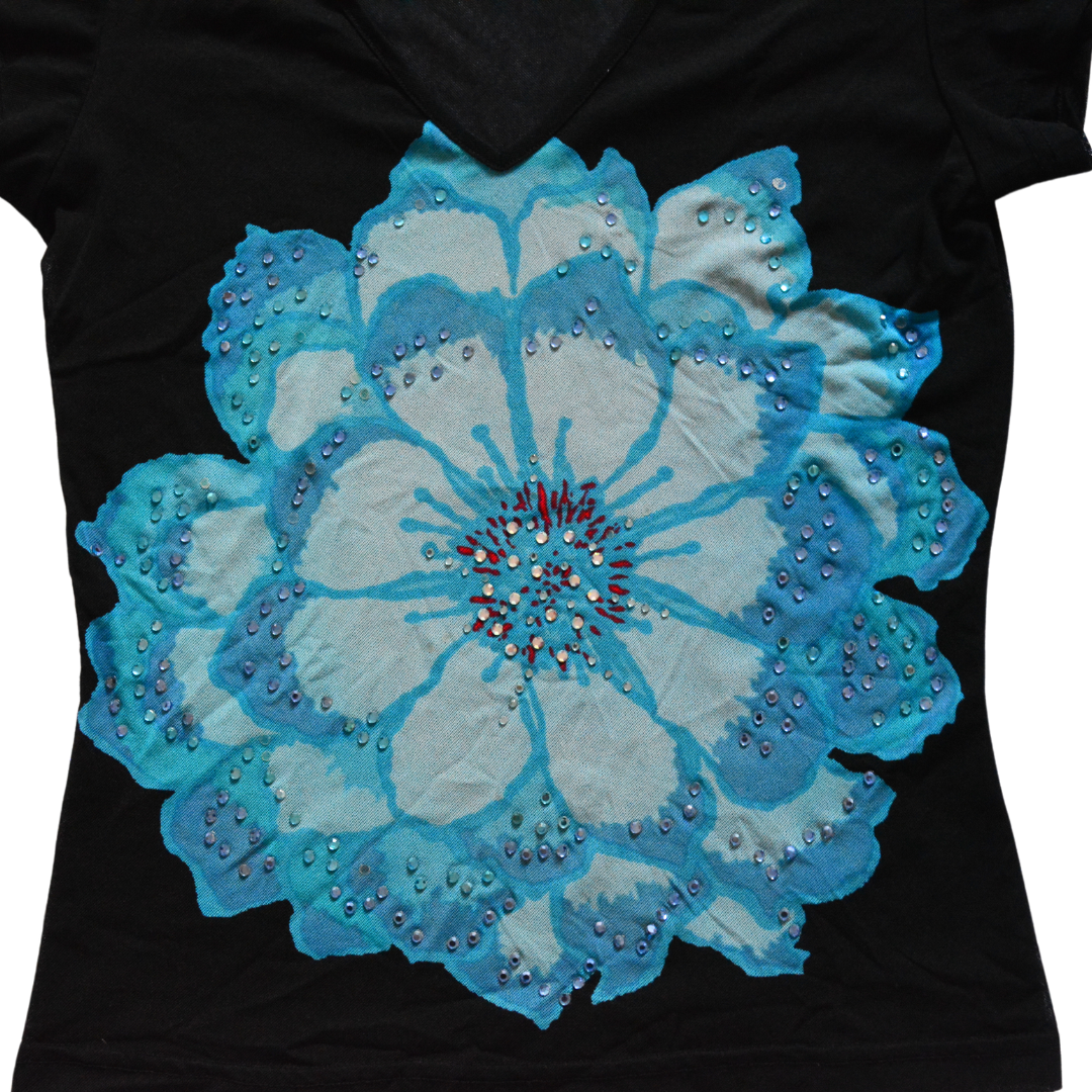 Blusa mesh con rosa azul