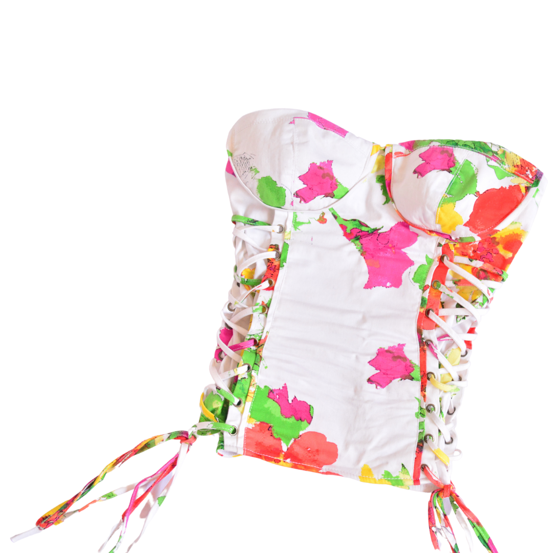 Corset floral con ajustes cruzados