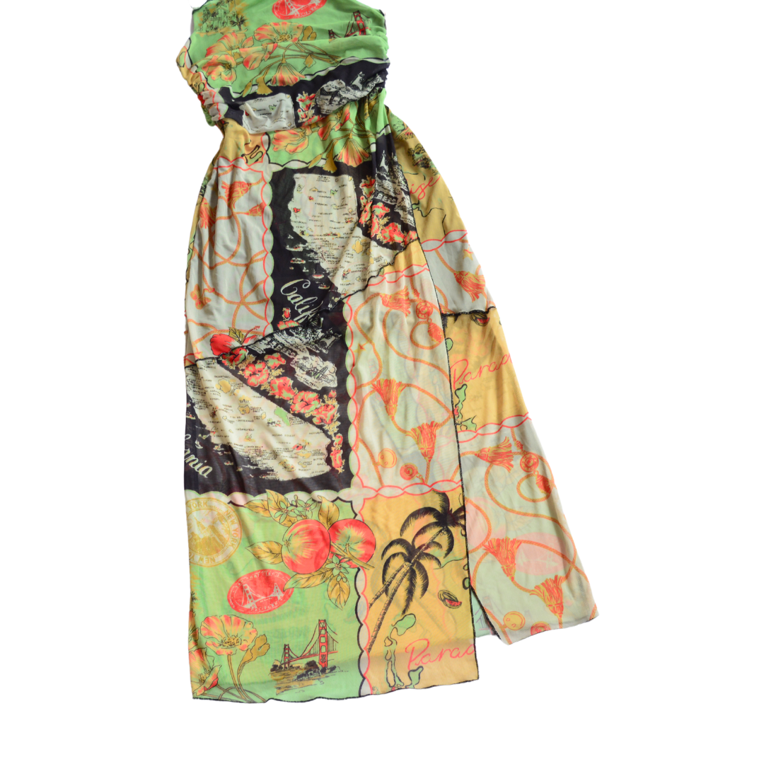 Vestido mesh con postales y mapas
