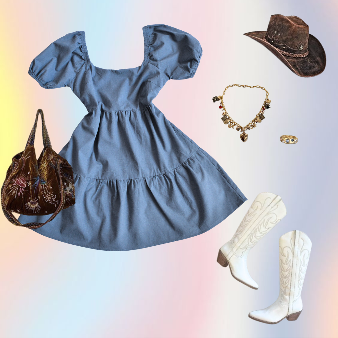 Vestido azul con manga de globo