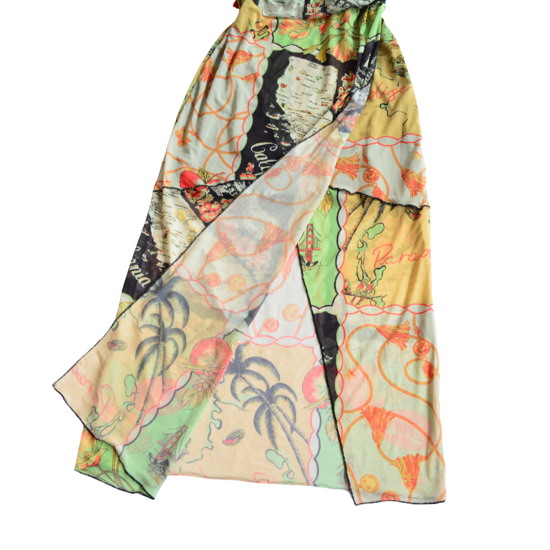 Vestido mesh con postales y mapas
