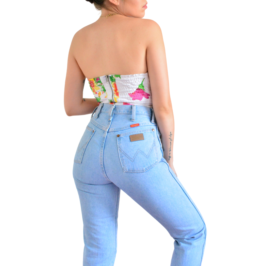 Corset floral con ajustes cruzados