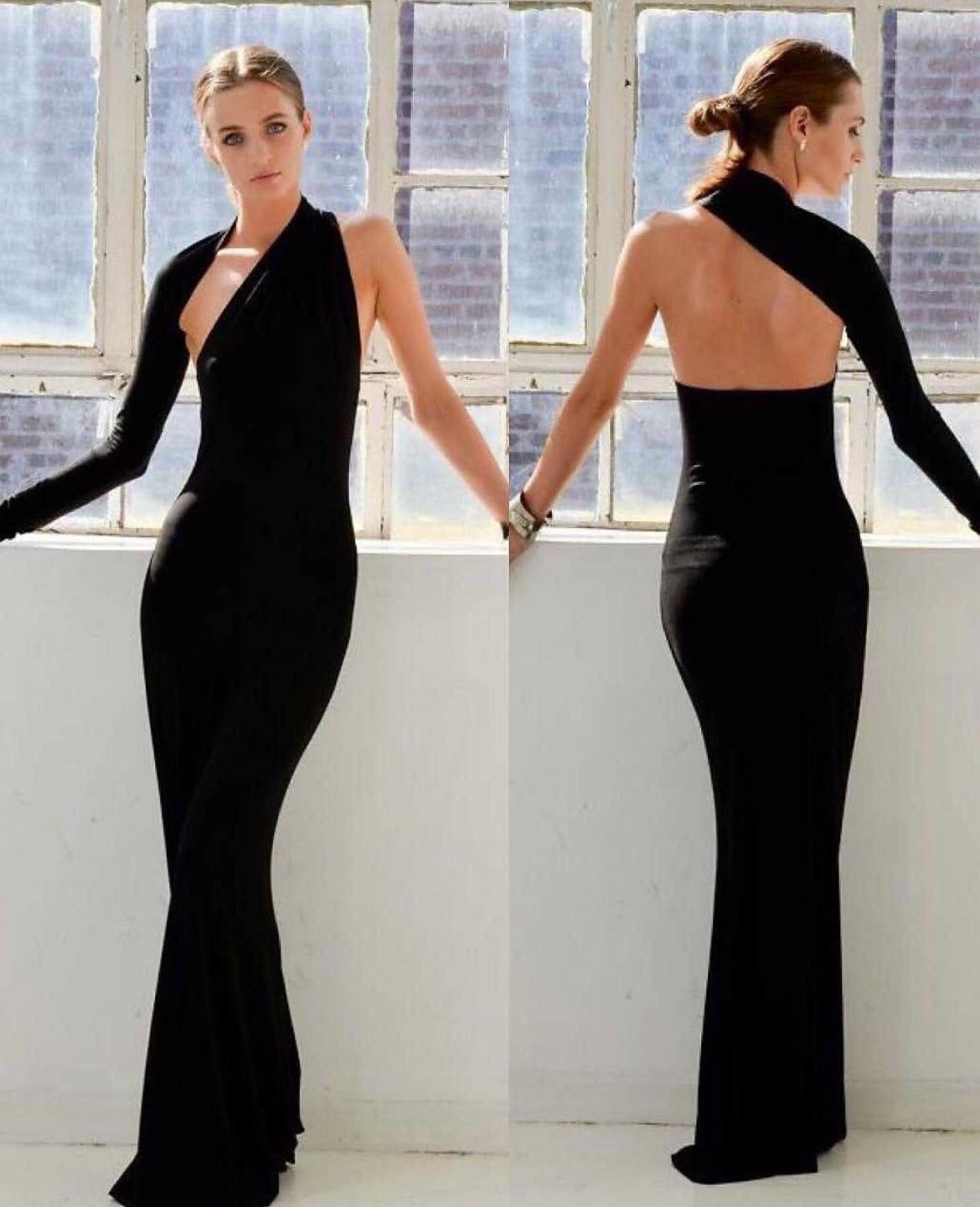 Vestido negro largo asimétrico