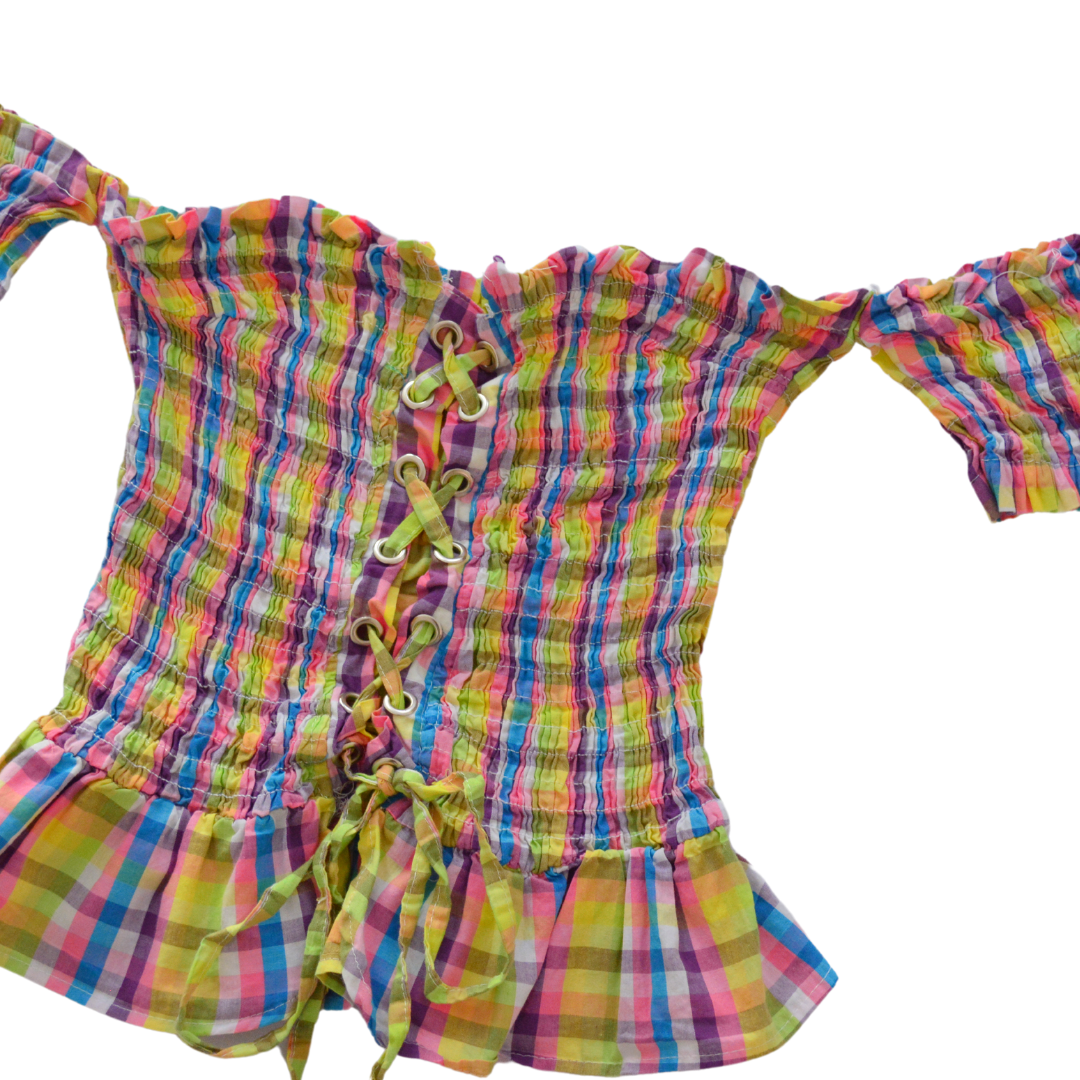 Blusa de cuadros corset fruncida