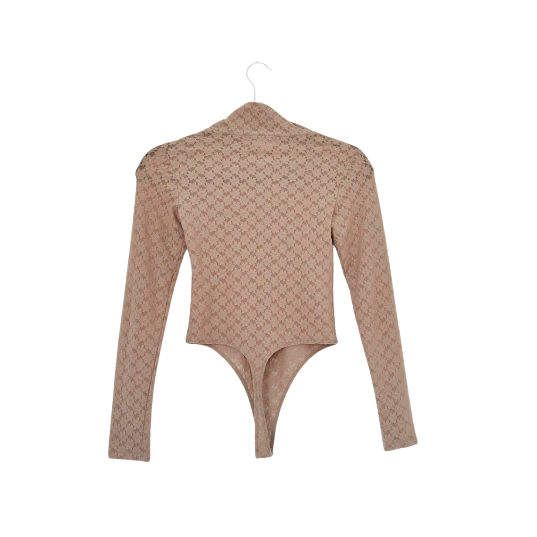 Bodysuit café con flores y transparencias