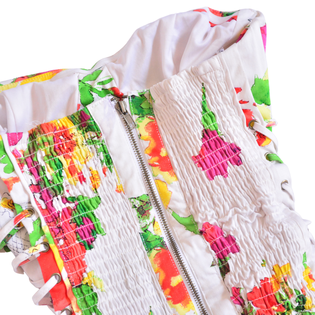 Corset floral con ajustes cruzados