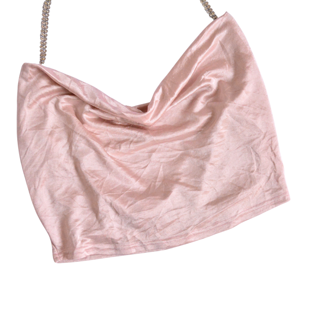 Top rosa satinado con pedrería