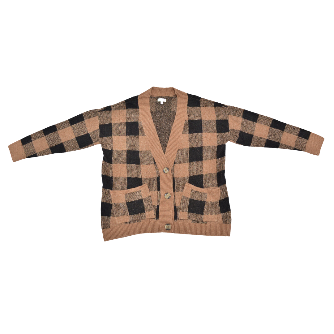 Cardigan cuadriculado café