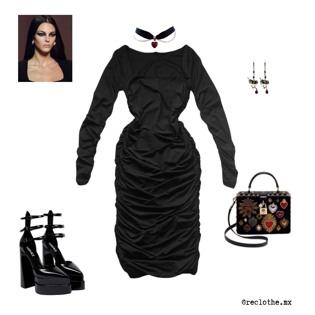 Vestido negro drappeado midi