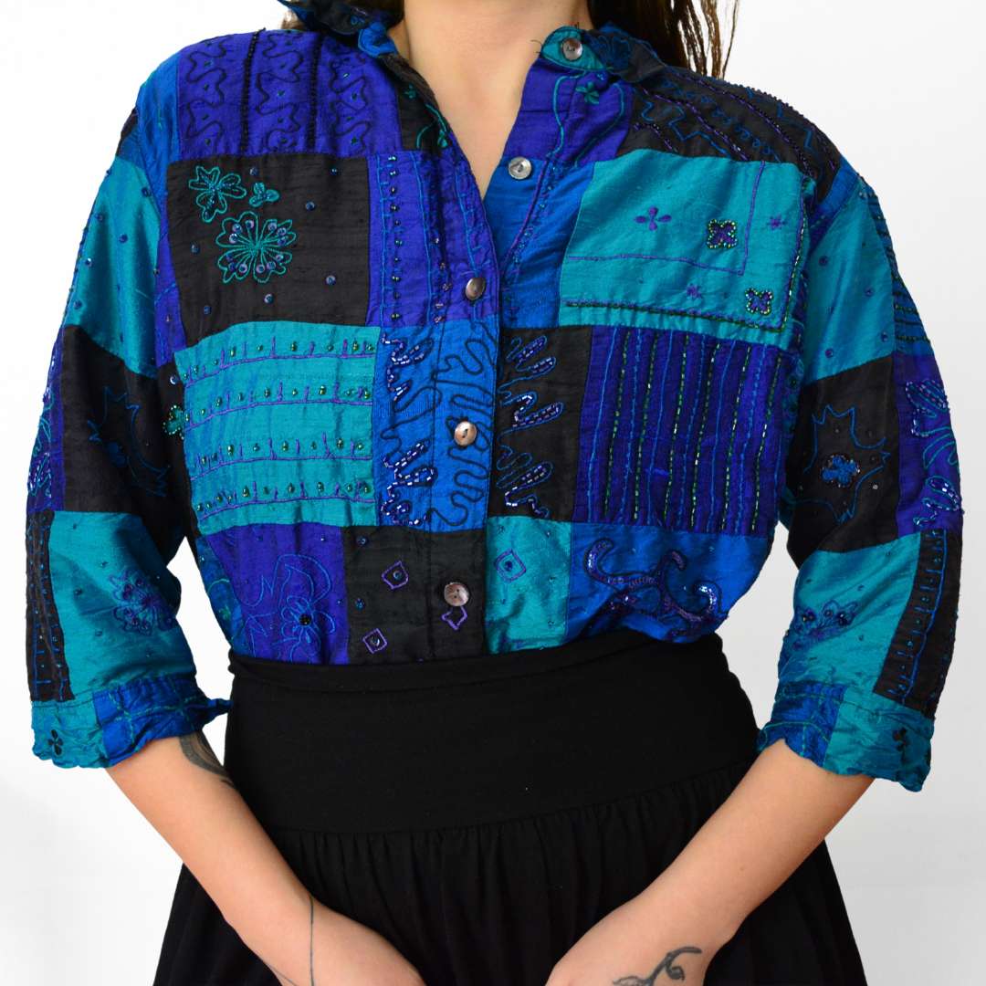 Blusa vintage azul de seda