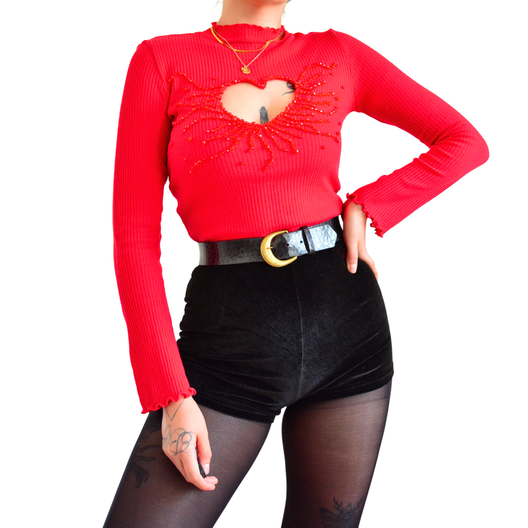 Blusa roja missing heart upclycling