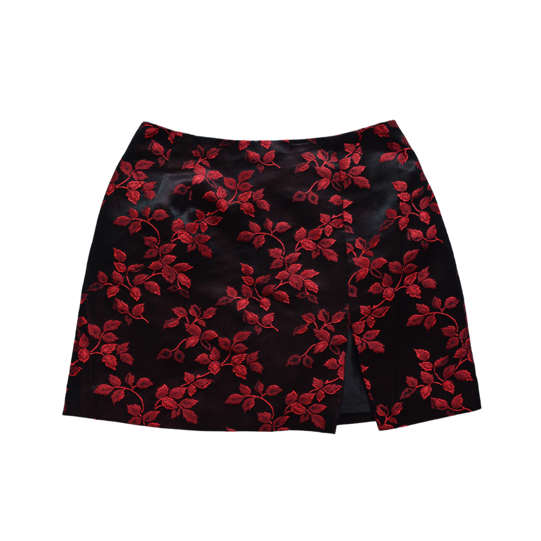 Falda brocado floral roja