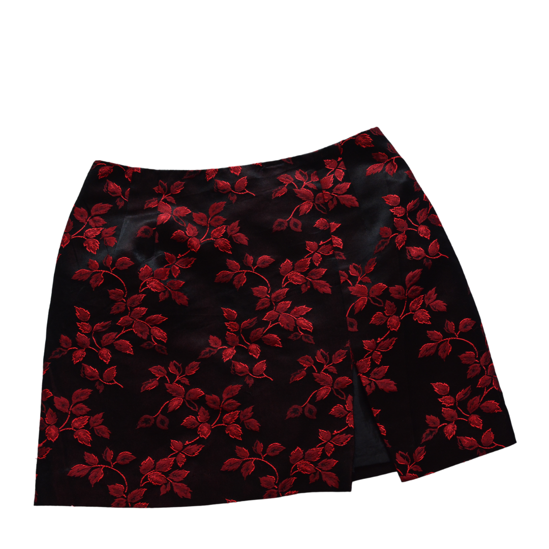 Falda brocado floral roja
