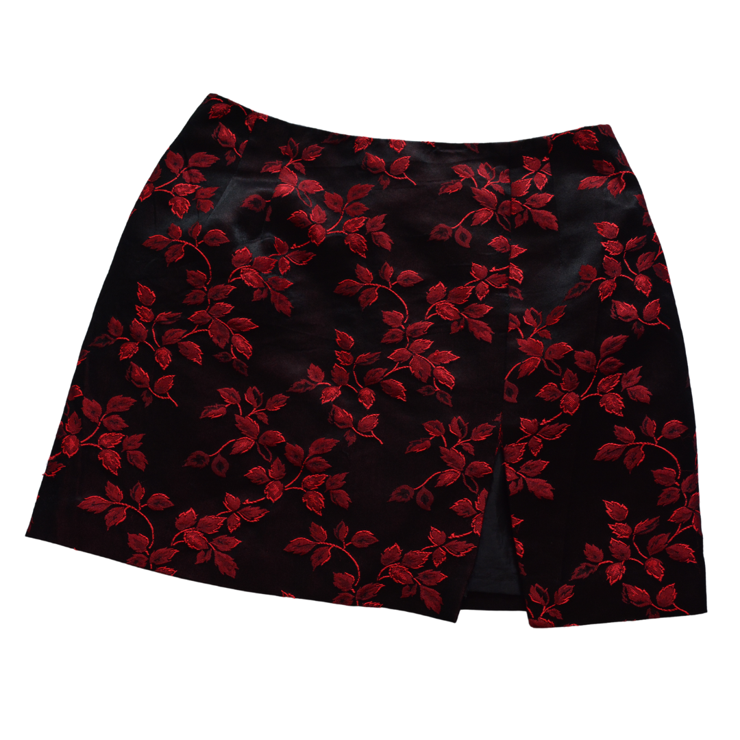 Falda brocado floral roja