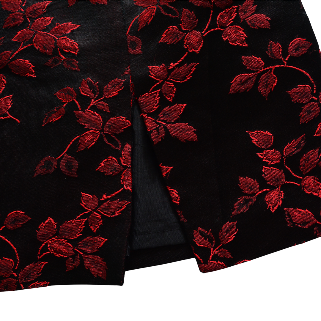 Falda brocado floral roja