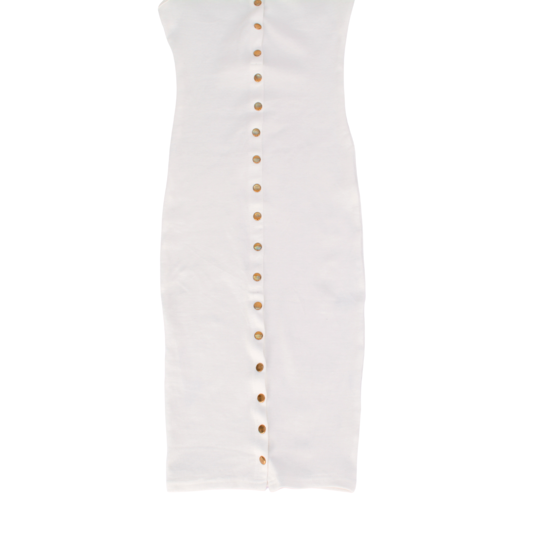 Vestido blanco midi con botones dorados