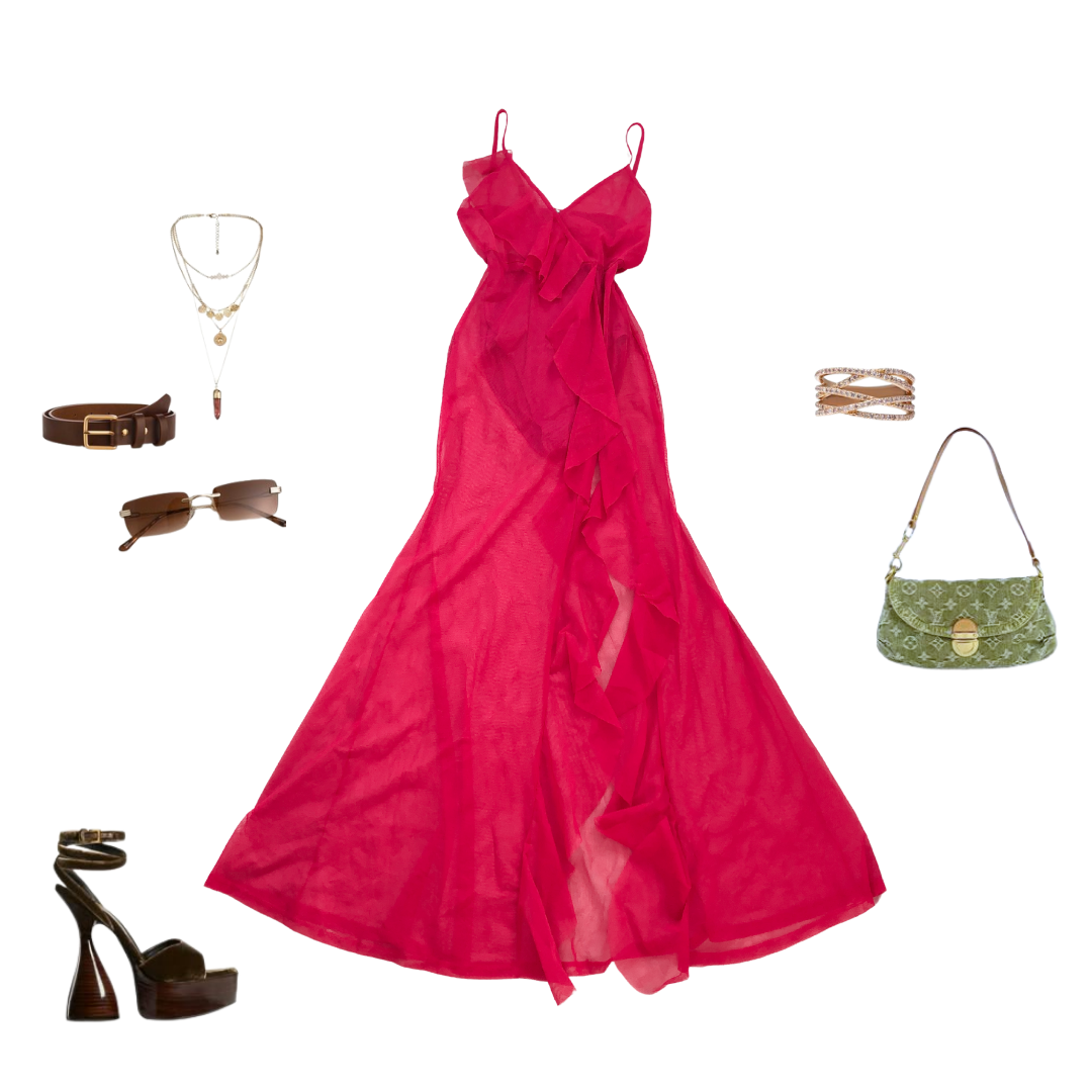 Vestido rosa largo mesh