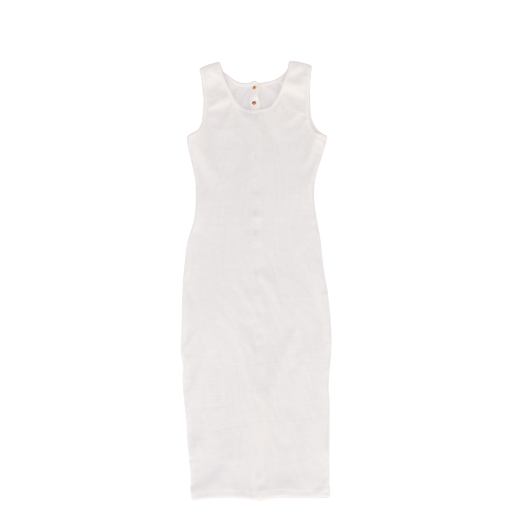 Vestido blanco midi con botones dorados