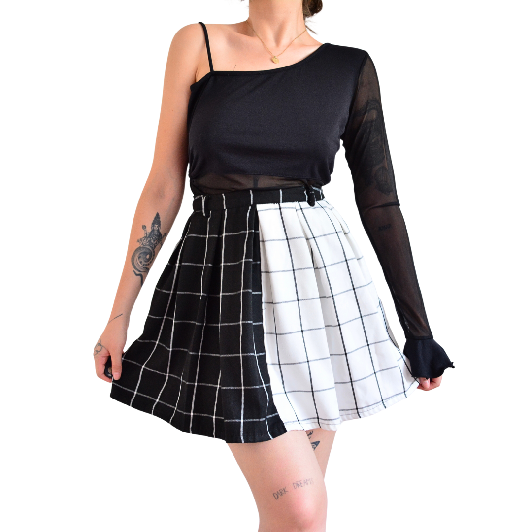 Falda plaid bicolor B&W con bolsas