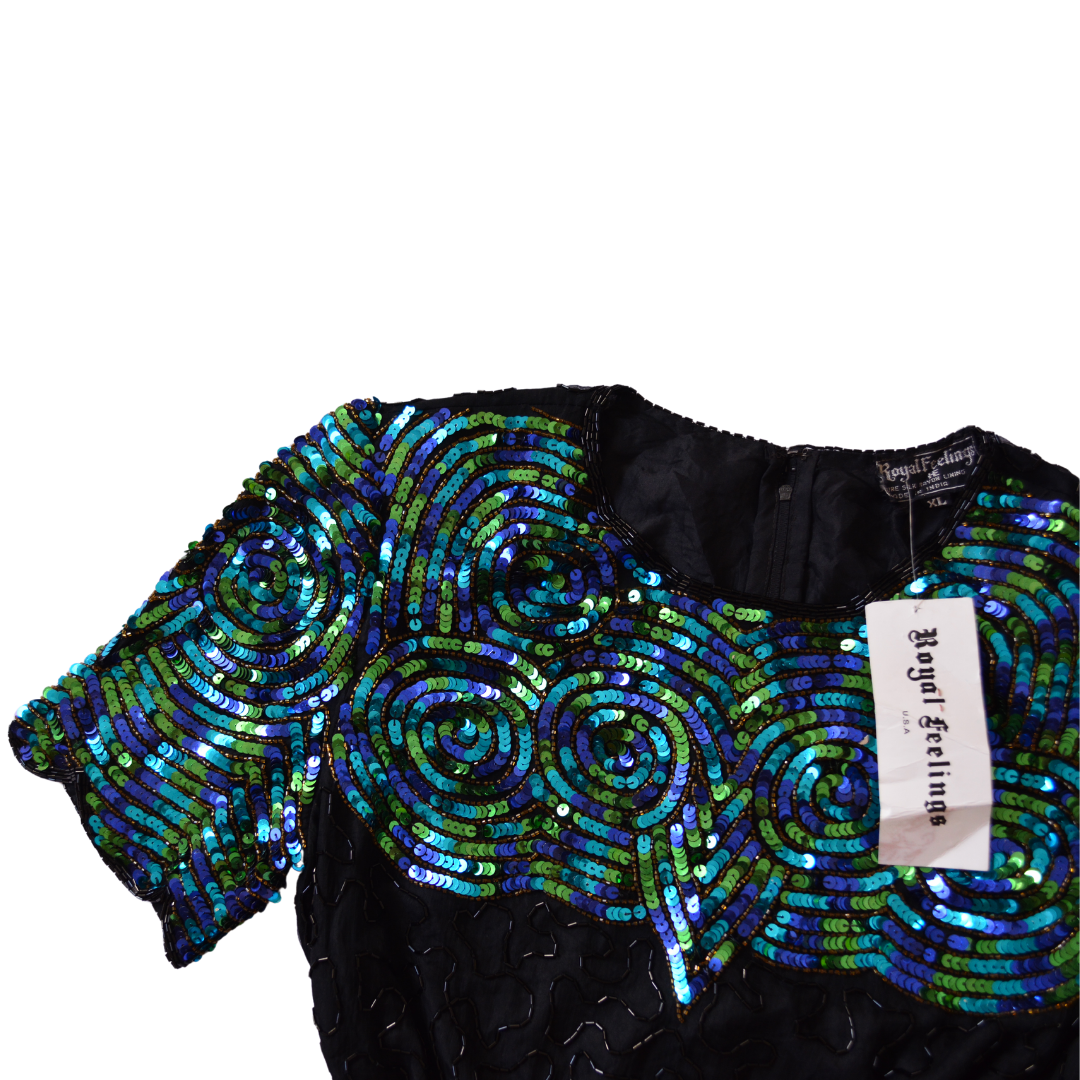 Blusa de seda 80s con lentejuela y canutillo