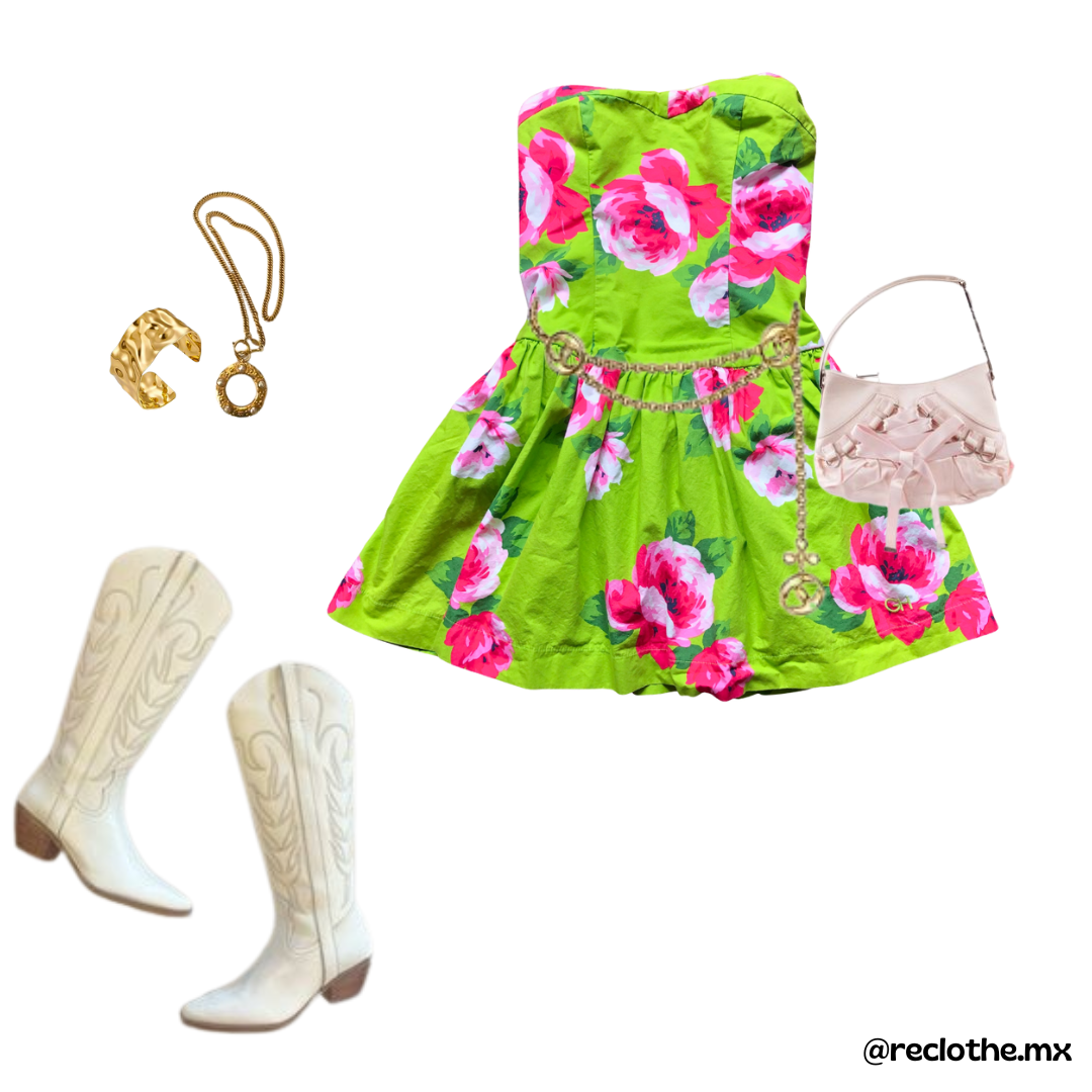Vestido verde con rosas