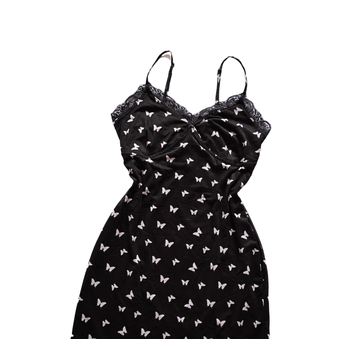 Vestido negro mesh con mariposas