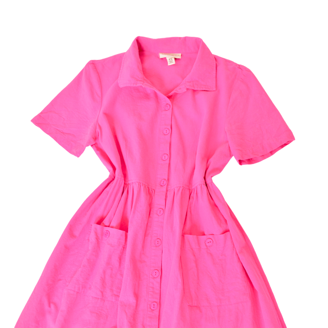 Vestido midi rosa de botones