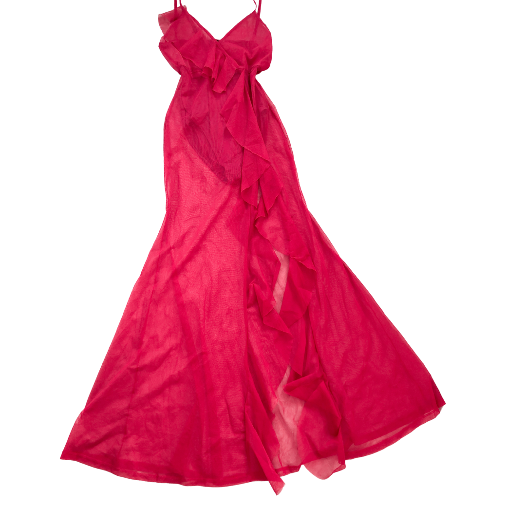 Vestido rosa largo mesh