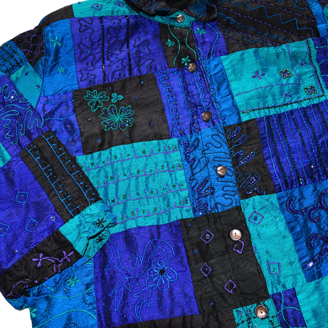 Blusa vintage azul de seda