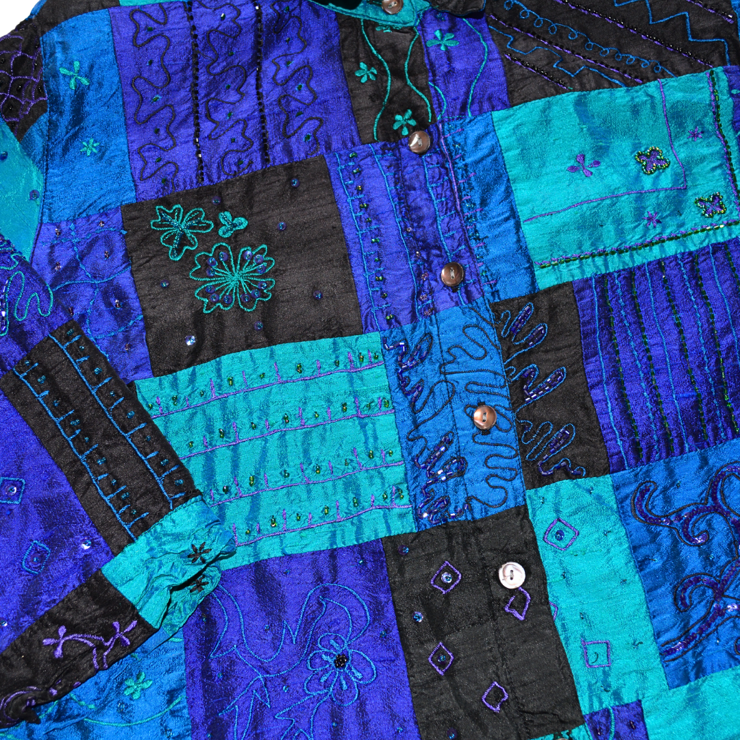 Blusa vintage azul de seda